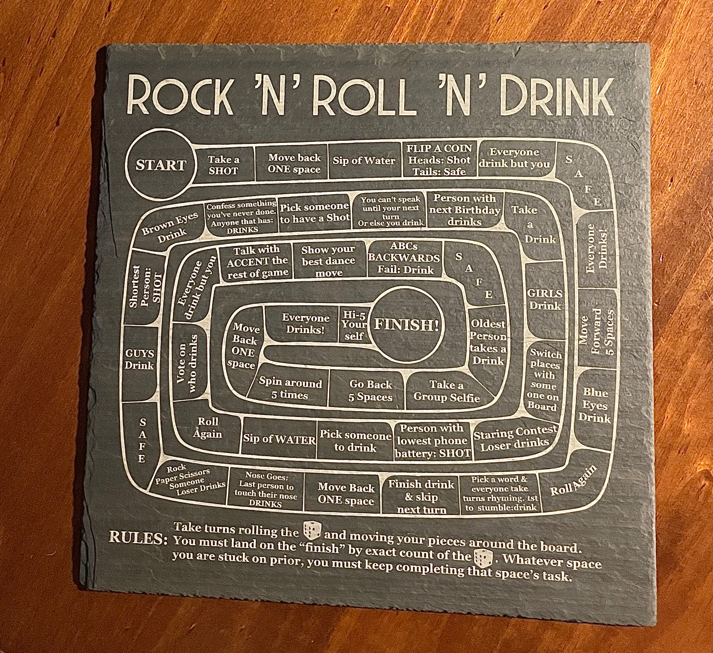 Rock 'N' Roll 'N' Drink Slate Engraved Board Game