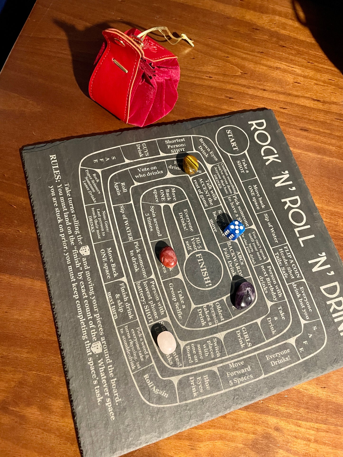 Rock 'N' Roll 'N' Drink Slate Engraved Board Game