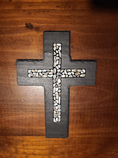 Gemstone Inlay Slate Cross