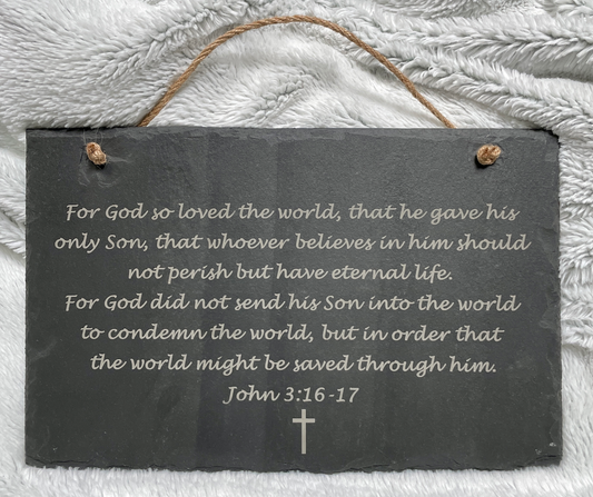 John 3:16-17 Slate Sign