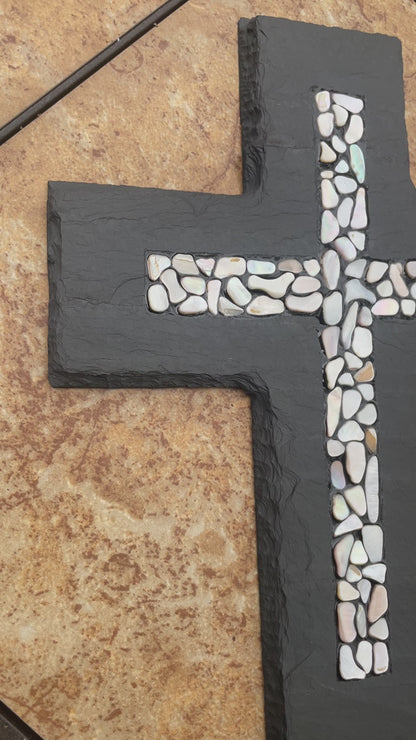 Gemstone Inlay Slate Cross